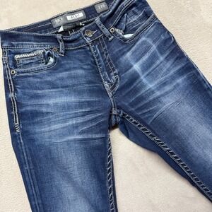 BKE Jeans Mens 27s 27x28 Blue Alec Straight Leg Dark Wash Denim Whiskered Preppy